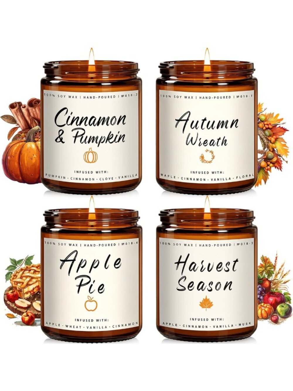 Cozy Fall Candle Set | 4 Pack Scented Soy Candles for Home Decor & Gifts